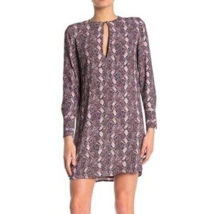 Equipment Bonnie Snake Print Keyhole Shift Dress Mini Long Sleeve Size Small